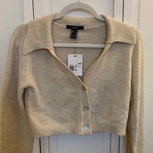 Cropped Collared Button-Up Cardigan